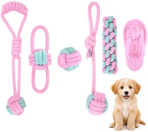 Dog Rope Toys for Puppies & Small Dogs, 6 Pack Cotton Toys, Pink by Unknown