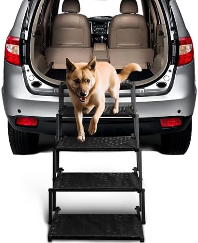 Dog Stairs for Car - Foldable Dog Ramps for Large Dogs with Non Slip Surface, Portable Dog Steps for Cars and SUV, Truck, Support Up to 200 Lbs by Heeyoo