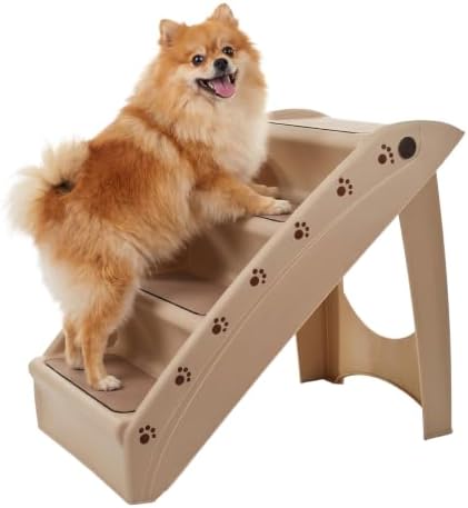 Pet Stairs - Home and Vehicle Foldable Nonslip Dog Steps with 4-Step Design - For Puppies, Kittens, and Other Small Pets by PETMAKER (Tan) by PETMAKER