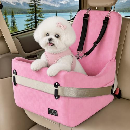 PETSFIT Cat Car Seat with Patented Safety System, 5" Elevated Pad, Pink by Petsfit