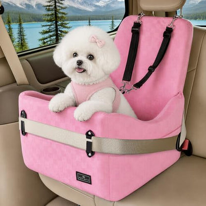PETSFIT Cat Car Seat with Patented Safety System, 5" Elevated Pad, Pink by Petsfit