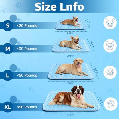Pet Cooling Mats for Dogs, Cooling Pet Bed Outdoor & Indoor Use w Ice Silk Fabric & Waterproof Cover, Summer Cool Pad 29" x 18", Non-Slip Washable Pet Blanket for Crate Kennel Travel (Cryo Ice Blue) - Image 4