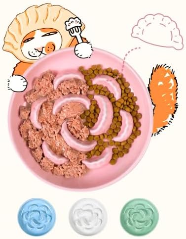 Ceramic Slow Feeder Cat Bowl, 6.2" Wide Shallow Whisker-Friendly Cat Plate for Wet & Dry Food, Cute Dumpling Maze Helps Slow Eating, Heavy Bowl with Non-Slip Pads, Microwave & Dishwasher Safe, Pink by Tafelf