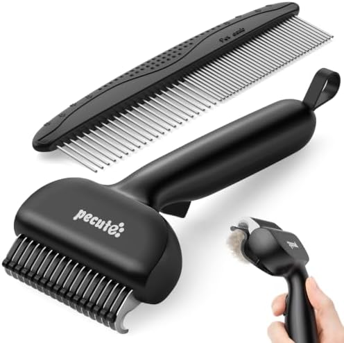 Self-Cleaning Deshedding Dog Cat Brush, Thick Double Coat Undercoat Rake by pecute