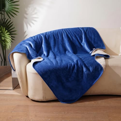 Sunheir Waterproof Dog Blankets for Extra Large Dogs - Cat Blanket Washable for Couch Protection, Soft Sherpa Fleece Puppy Throw Blanket to Prevent Urine Leaks & Protects Furniture, 50"X 60", Blue by SUNHEIR