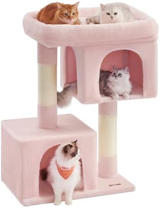 Feandrea Cat Tree, 40.6-Inch Tall Cat Tower, Cute Plush Condo, Jelly Pink by FeandreabySONGMICSHOME