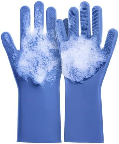 DELOMO Large Silicone Pet Grooming Gloves Dog Washing Gloves, 1 Pair Blue by DELOMO