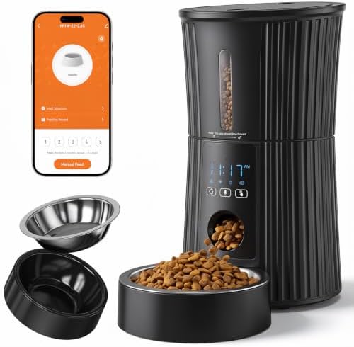 NEWBULIG Automatic Cat Feeder with APP 4L Small Dog Food Dispenser, Black by NEWBULIG