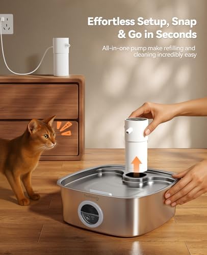 Cordless Wider Tray Dog Water Fountain, 5000mAh Battery Operated Dog Water Bowl Dispenser with 3 Motion Sensor, FEELNEEDY Stainless Steel Pet Water Fountain for Multi-Pets, Easy Setup & Clean, 8L - Image 5