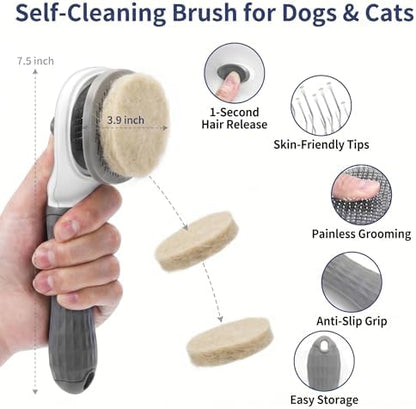 5-in-1 Dog Grooming Kit with Self Cleaning Brush & Rake, Grey - Image 2