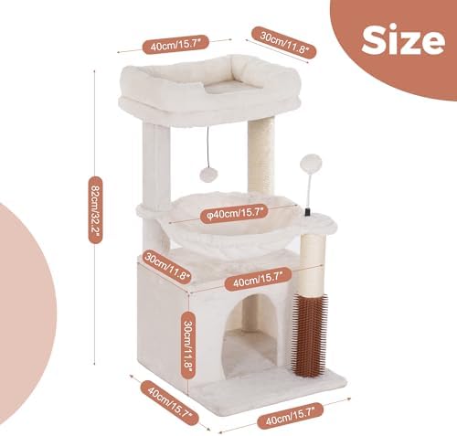 Cat Tree 32” Small Cat Tower with Large Hammock 16”& Self Groomer - Image 6