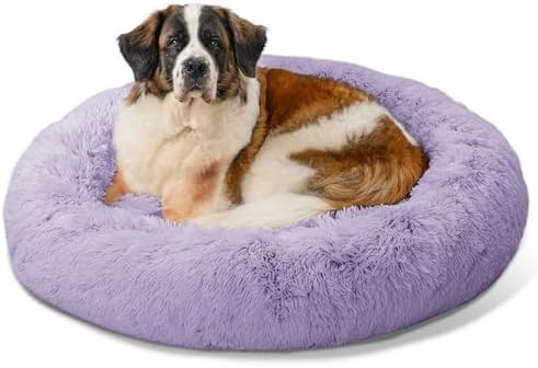 Best Friends by Sheri The Original Calming Donut Dog Bed for Extra-Large Dogs up to 150 lbs, Shag Faux Fur, Lavender, 45" x 45" by BestFriendsbySheri