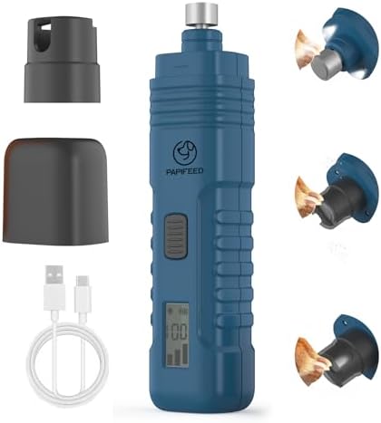 PAPIFFEED Dog Nail Grinder with LCD Display – Quiet Electric Nail Trimmer with Dual LED Light, Safe for Black & Thick Nails, Rechargeable for Small Medium Large Dogs & Cats (Blue) by PAPIFEED