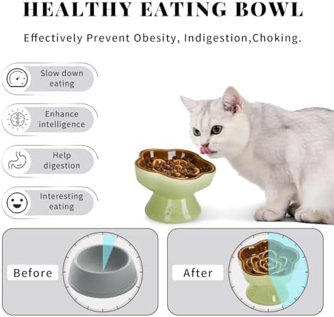 S&Q's CERAMICS Raised Slow Feeder Cat Bowl, Ceramic Elevated Cute Pet Food Bowl Small Dogs Slow Feeder, Flower Shaped Cute Cat Dish for Dry and Wet Food (Brown, 5.8") - Image 3