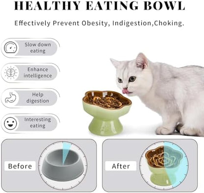 S&Q's CERAMICS Raised Slow Feeder Cat Bowl, Ceramic Elevated Cute Pet Food Bowl Small Dogs Slow Feeder, Flower Shaped Cute Cat Dish for Dry and Wet Food (Brown, 5.8") - Image 3