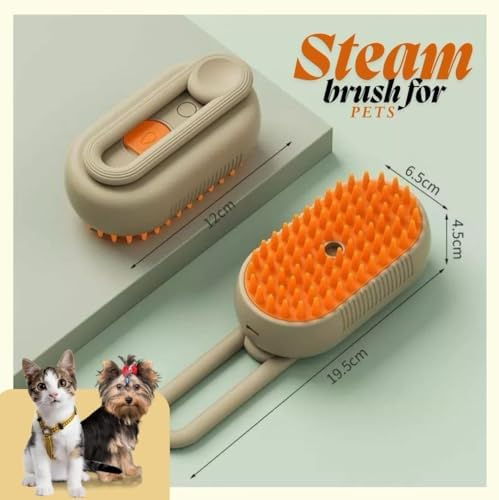 3-in-1 Steam Pet Brush for Cats & Dogs – Self-Cleaning Grooming Comb with Spray Mist, Massage & Shedding, Rechargeable USB, Anti-Static, Foldable Handle – Kakhi - Image 5