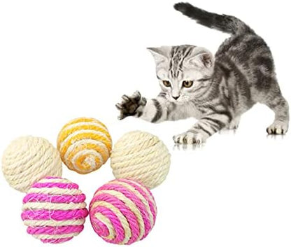WishLotus Cat Sisal Ball 5 Packs, 4.5CM Assorted Colored Sisal Balls for Cats to Scratch, Pat, Bite or Chase, Interactive Cat Toys for Indoors Cats Random Color(4.5cm 5pcs) by BuyItNow