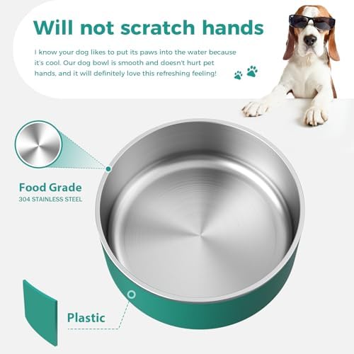 WENBOKMIN Dog Bowl, Stainless Steel Food and Water Bowl, 64oz, Deep Green | Non Slip Quiet Bottom, Easy to Clean, Dishwasher Safe - Image 4