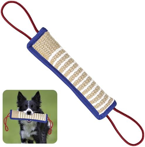 ToLanbbt Dog Tug Toy Bite Jute Pillow Pull Toy with 2 Strong Handles Perfect for Tug of War, Puppy Interactive Play, Tear Resistant Bite Training for Small Medium Large Dogs (Blue-Rhombic) by ToLanbbt