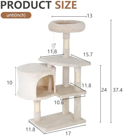 FDW | 36" Cat Tree Tower | Beige | Multi-Level Indoor Activity Center - Image 7