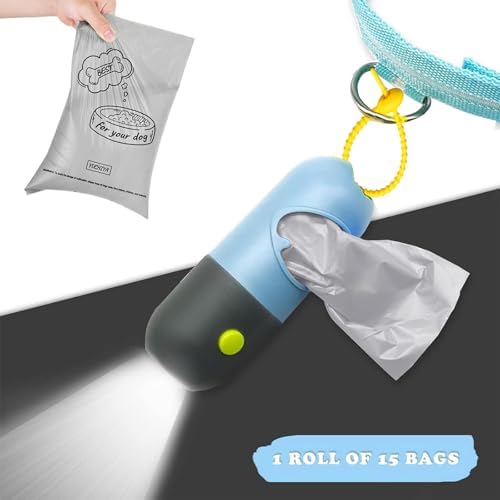 Dog Poop Waste Bags Holder with LED Flashlight|Cute Doggie Poo Bags Dispenser for Pet Leash|Trash Waste Bags Carrier with Potty Bags Clip Fastener LR44 Button Cells Included(2 Pack) (Sky Blue) - Image 6