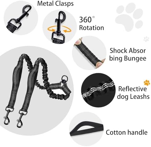 Double Dog Leash, 18~120 Lbs, No Tangle with Padded Handles, 360° Swivel - Image 6