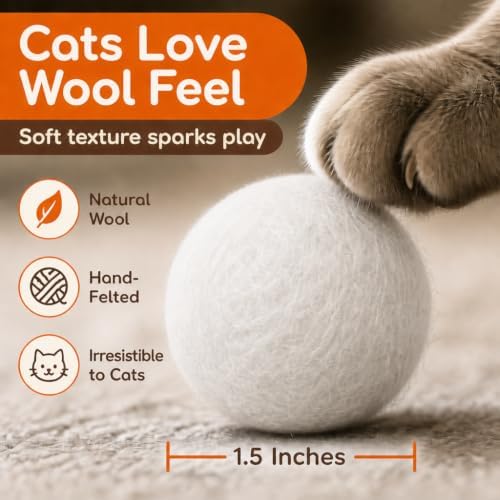 Balls for Cats - Felt Wool Cat Toy Balls for Small Pet Fetch and Play - Eco Friendly Quiet Wool Ball Cat Toy for Cats and Kittens - Choose Your Colors (White) - Image 5
