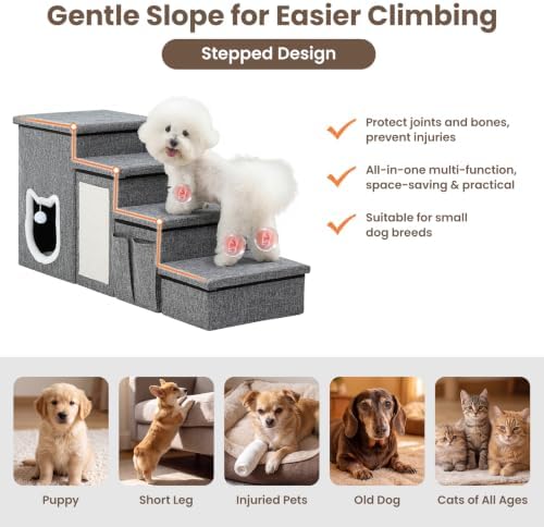 Pet Stairs with Storage and Condo, Cat Stairs for Old Cats, Grey - Image 2