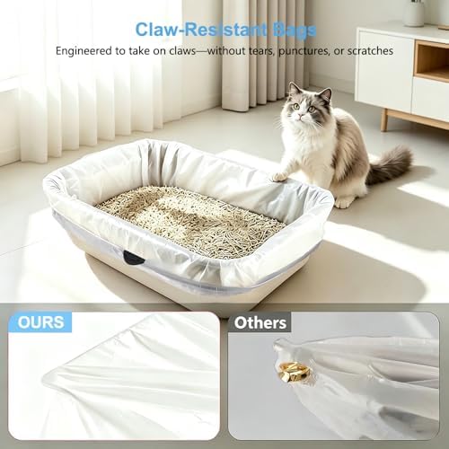 Drawstring Cat Litter Box Liners,30 Count 36" x 18" Jumbo Cat Litter Pan liners, 2 Mil Thick Claw Resistant Cat Pan Liner (White, 36" x 18" (30 Counts)) - Image 3