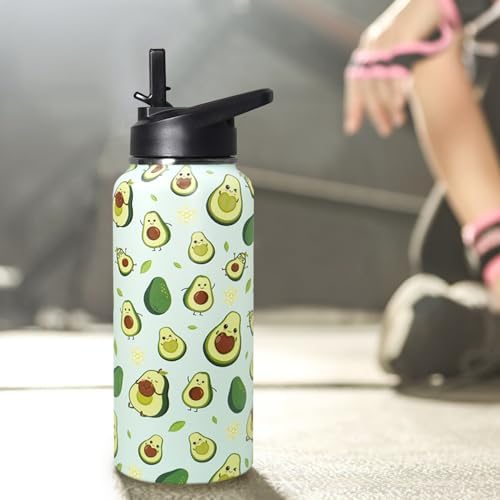 32oz Green Avocado Stainless Insulated Aater Water Bottle with Straw,Green Avocado Gym Hiking Sports Coffee Mug Cup Water Bottles,Avocado Themed Gifts for Women,Avocado Decor Stuff Accessories - Image 6