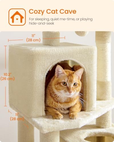 Feandrea Cat Tree, 59.5-Inch Tall Cat Tower, Multi-Level Condo, Beige - Image 5