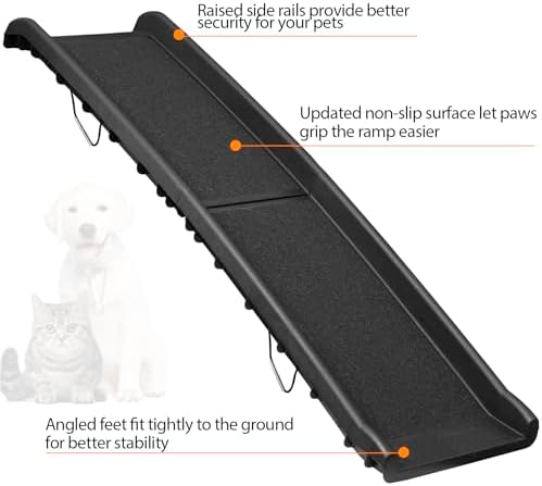 62 Inches Folding Dog Ramp for Cars Trucks SUVs Portable Pet Ramps for Large Dogs Non-Slip Stairs Step Ladder with Raised Siderails, Black - Image 5