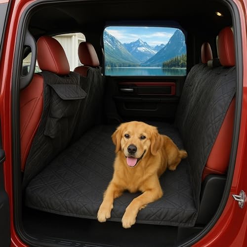 Formosa Covers Deluxe Full-Size Truck Crew Cab Dog Seat Cover – Water-Resistant, Anchor-Secured Back Seat & Floor Protector – Fits F-150, Ram 1500, Silverado, Tundra CrewMax – XL 62″ × 94″, Black by FormosaCovers