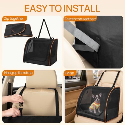 Dog Car Seat, Enclosed Carrier for Pets Travel Safety Dog Crate Soft-Sided Covered Car Kennel Carrier for Backseat for Medium Dogs (S) - Image 3