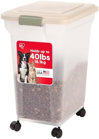 IRIS USA Dog Food Storage Container, Up to 42 lbs, Almond, Made in USA by IRISUSA