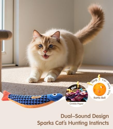PetBusy Cat Toys with[5000mg A+Natural Catnip &Silvervine] [Baby Grade] Interactive Soft Chew Kicker Cat Toys for Indoor Cats & Kittens, [Crinkle &Bell] Fish Sound Toy, Drives Bored Cat Crazy with Fun - Image 3