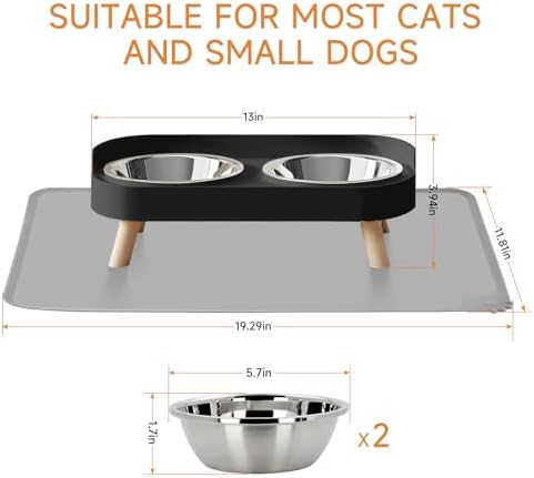 Elevated Cat Bowl with Food Mat, Raised Cat Food and Water Bowl Set for Indoor Cats, Splash Proof with 2 Stainless Steel Pet Food Bowls for Cats and Puppies,Whisker Fatigue and Dishwasher Safe (Black) - Image 6