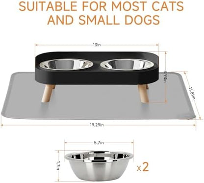 Elevated Cat Bowl with Food Mat, Raised Cat Food and Water Bowl Set for Indoor Cats, Splash Proof with 2 Stainless Steel Pet Food Bowls for Cats and Puppies,Whisker Fatigue and Dishwasher Safe (Black) - Image 6