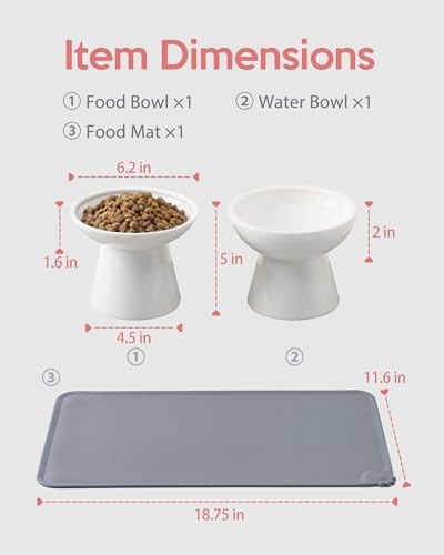 CEEFU 2 Elevated Ceramic Cat Bowls Upgraded with Food Mat for Food & Water - Image 2