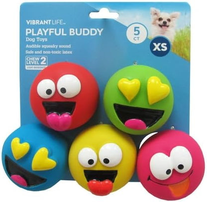 5pk Emoticon Latex Dog Toy, Provides A Comforting Squeak That Dogs Will Enjoy, Made of Natural Latex, It Squeaks When Squeezed!