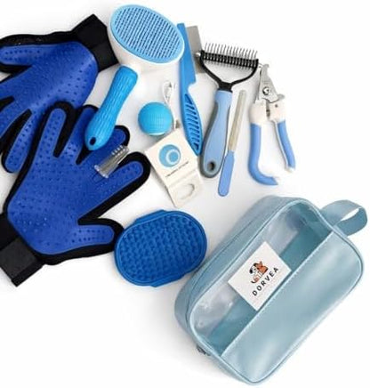 12-in-1 Pet Grooming Kit for Cats & Dogs, Professional Grooming Tools Set with Deshedding Brush, Slicker Brush, Grooming Glove, Nail Clipper, Flea Comb, Cat Teaser Ball & Storage Bag - Image 2