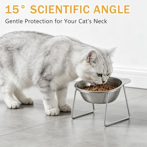 Elevated Cat Bowls 3 Pack, 15° Tilted Raised Cat Food & Water Bowls with Stainless Steel Dishes, Whisker-Friendly Anti-Vomiting Pet Bowls for Cats & Small Dogs - Image 3