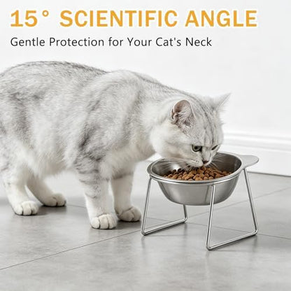 Elevated Cat Bowls 3 Pack, 15° Tilted Raised Cat Food & Water Bowls with Stainless Steel Dishes, Whisker-Friendly Anti-Vomiting Pet Bowls for Cats & Small Dogs - Image 3