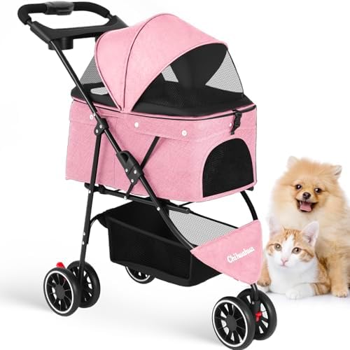 Pet Stroller,Dog Stroller for Small Medium Dogs Cats,3 Wheels,Pink by Chihuahua