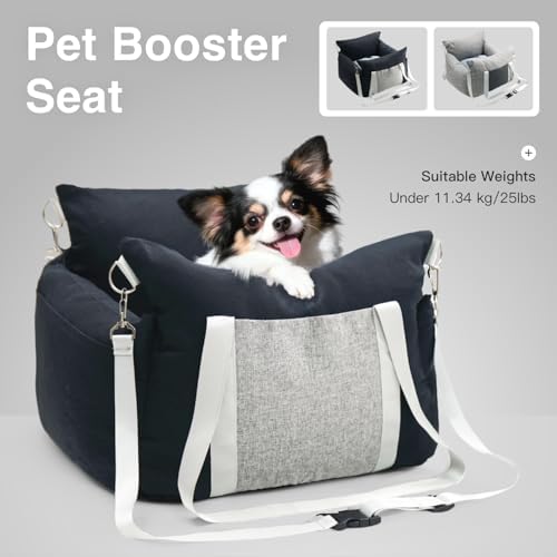 Pet Car Booster Seat for Small Dogs up to 25 lbs with Safety Straps, Storage Pockets, Travel Carrier Bed with Detachable Cover, Machine Washable (Black) - Image 6