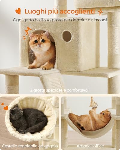 Feandrea Cat Tree, 81.1-Inch Large Cat Tower, Multi-Level Condo, Beige - Image 4