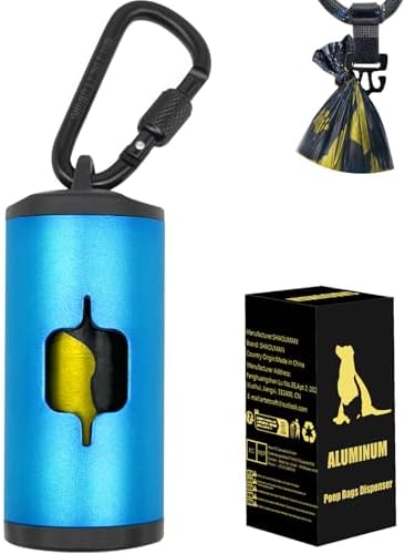 Metal Dog Poop Bag Holder w/Leash Clip|Durable Scratch-Resistant Aluminum|15 Bags+3 Accessories(Blue) by SHAOUMAN