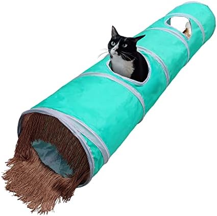 Petest Cat Tunnel for Indoor Cat Collapsible Cat Play Tube with Play Ball and Fringe, Interactive Pet Crinkle Tunnel for Kittens, Length 47 inch, Diameter 9.7 inch by Petest