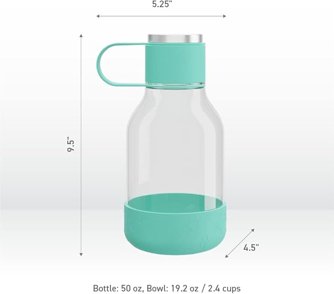 Asobu Buddy Bottle a Stainless Steel Insulated Water Bottle for with Removable Dog Water Bowl and Dog Food and Treat Storage Bowl (Green, Tritan 50 oz Water Bottle with Bowl)