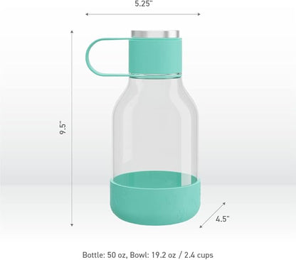 Asobu Buddy Bottle a Stainless Steel Insulated Water Bottle for with Removable Dog Water Bowl and Dog Food and Treat Storage Bowl (Green, Tritan 50 oz Water Bottle with Bowl)